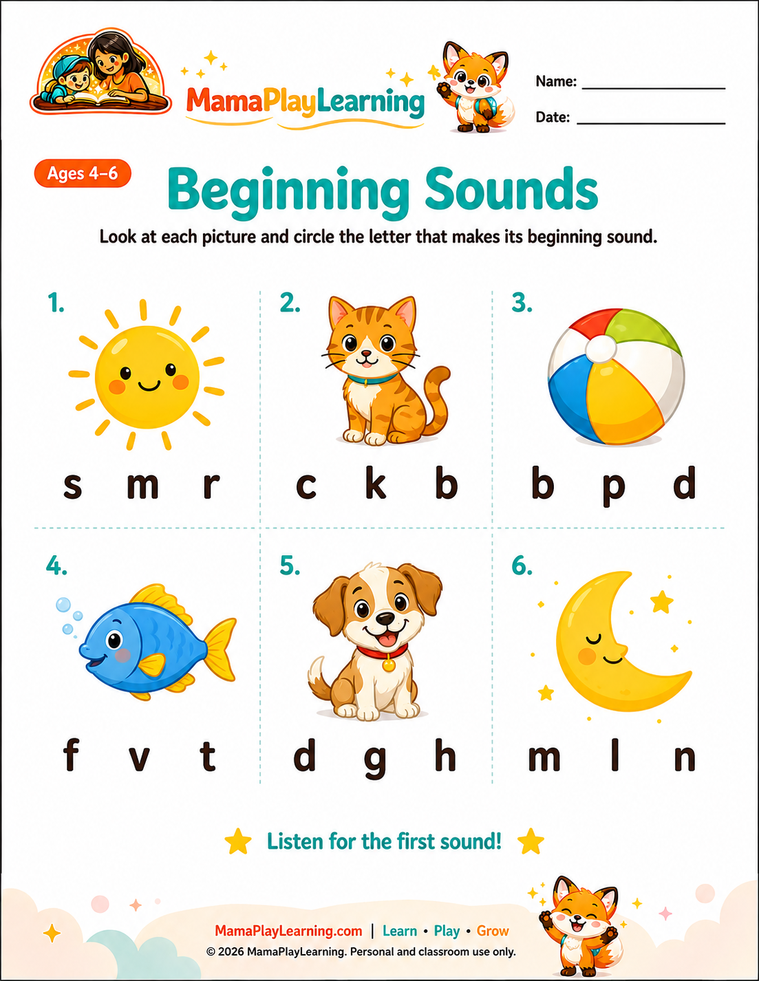 Beginning sounds worksheet preview